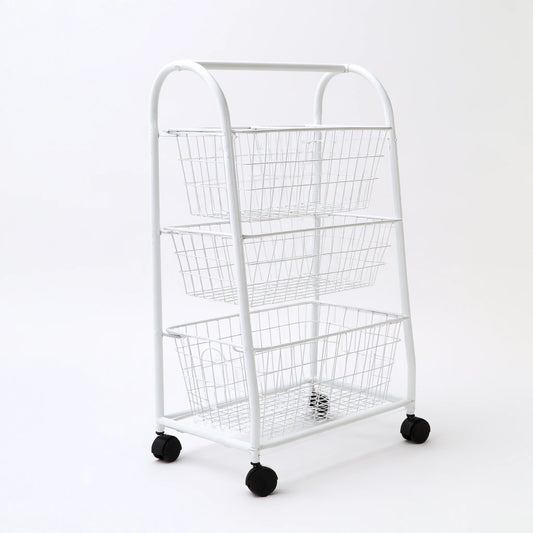 Carrello portaoggetti in metallo su ruote a tre livelli, colore bianco