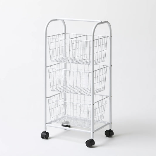 Carrello portaoggetti in metallo su ruote a tre livelli, colore bianco