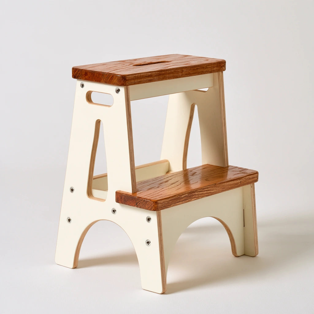 Sgabello a gradini per bambini in legno, colore legno naturale