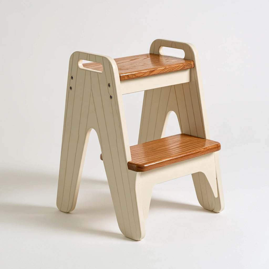 Sgabello a gradini per bambini in legno, colore legno naturale