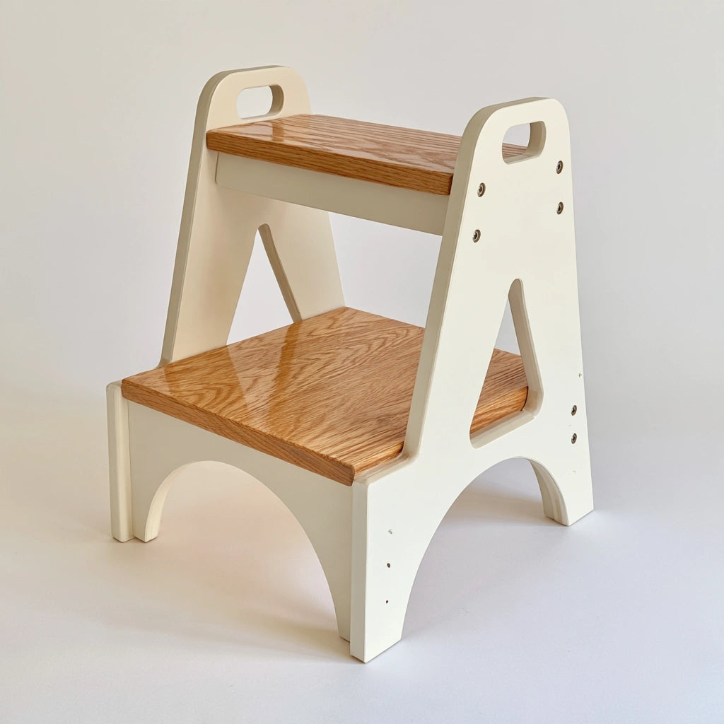 Sgabello a gradini per bambini in legno, colore legno naturale