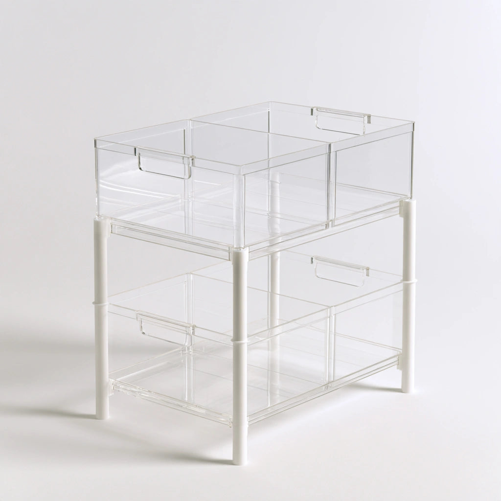 Organizer modulare in plastica a due livelli, colore grigio
