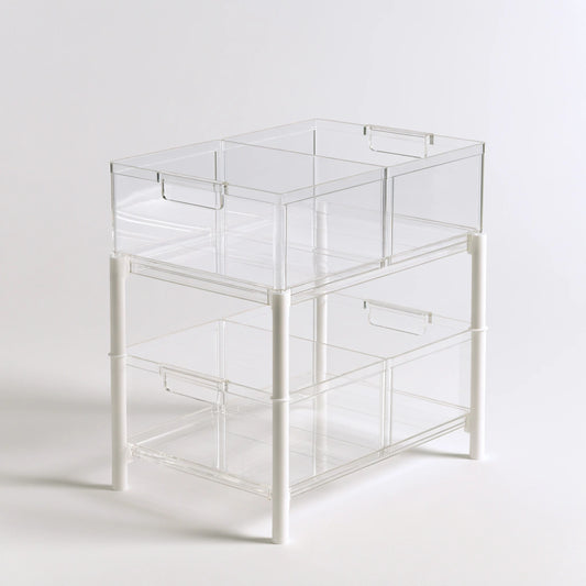 Organizer modulare in plastica a due livelli, colore grigio