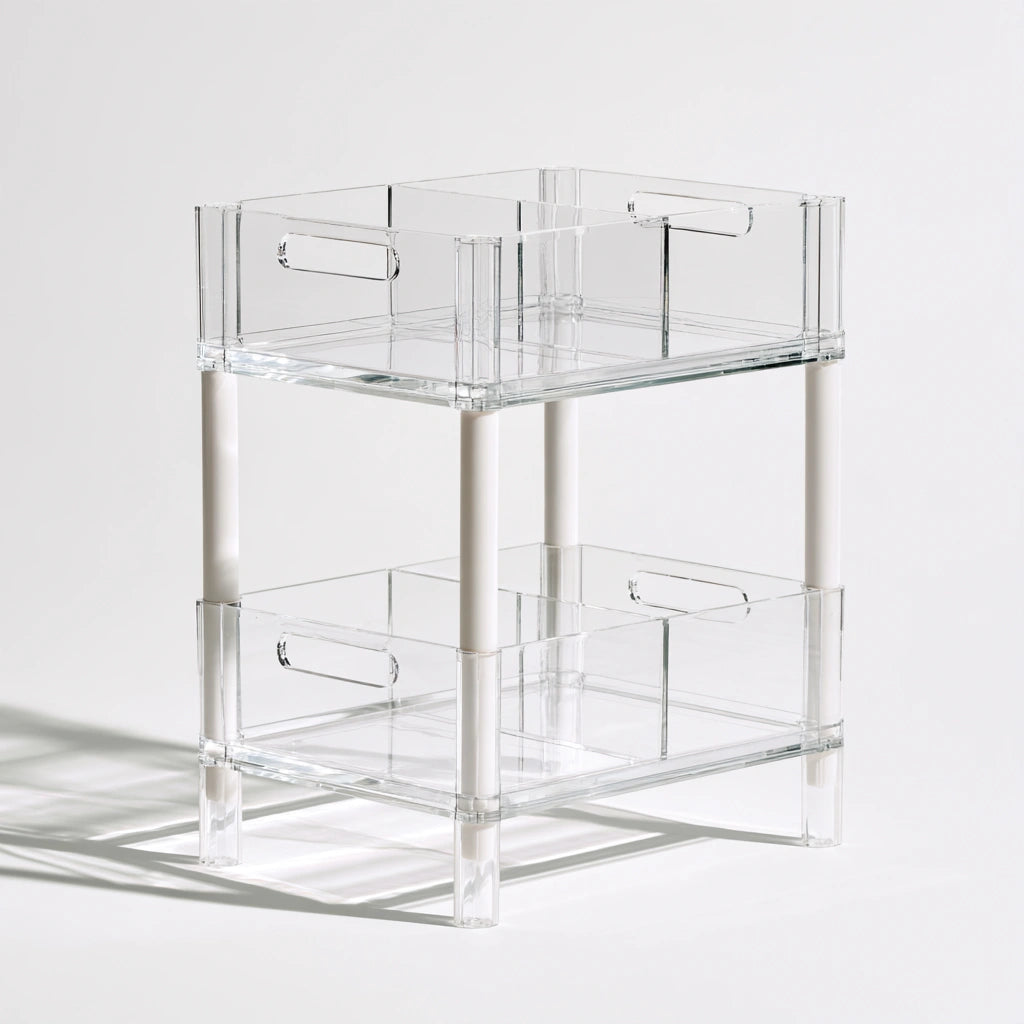 Organizer modulare in plastica a due livelli, colore grigio