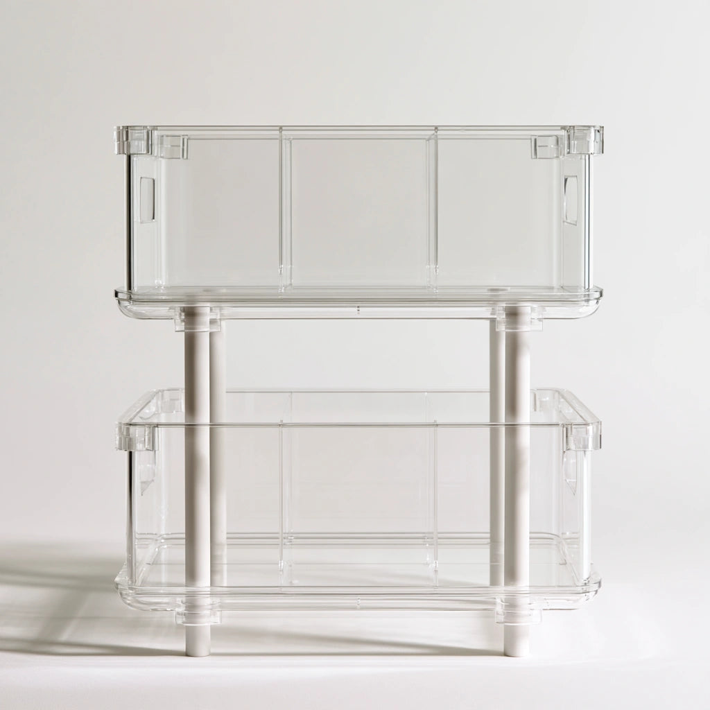 Organizer modulare in plastica a due livelli, colore grigio