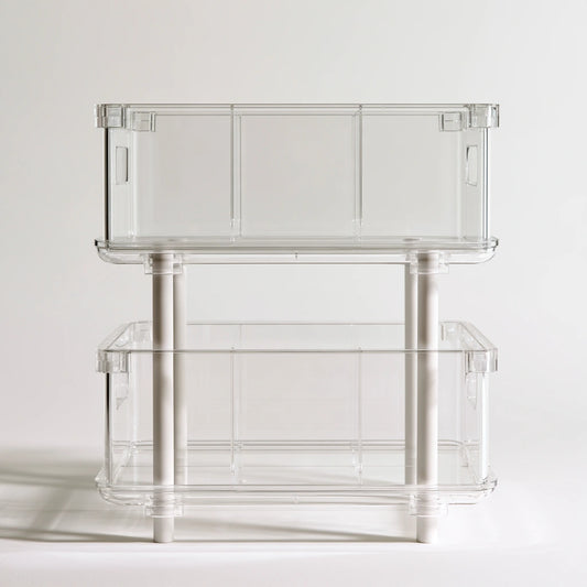 Organizer modulare in plastica a due livelli, colore grigio