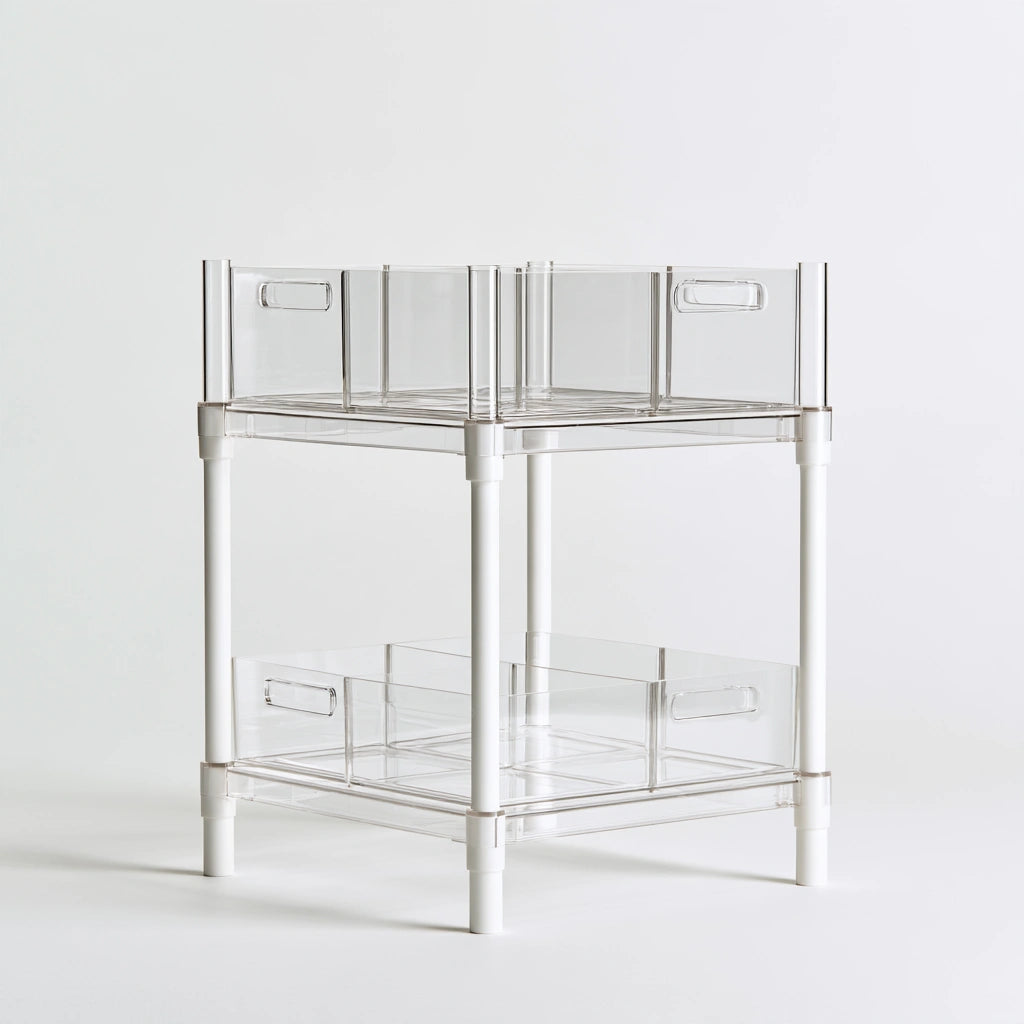 Organizer modulare in plastica a due livelli, colore grigio